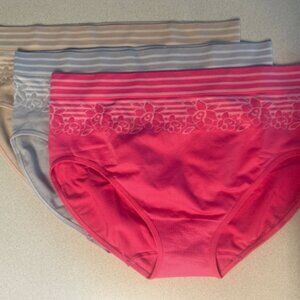 Breezies Floral Stripe Seamless Set of 3 High Cut-Pink Guava-Medium-NEW-A478508